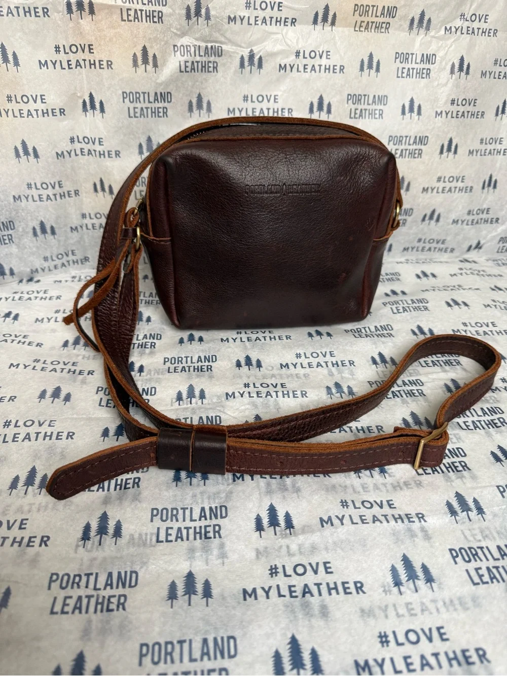 Portland Leather MESA Cold Brew Crossbody Zip Top Bag Purse Dark Brown Pebbled